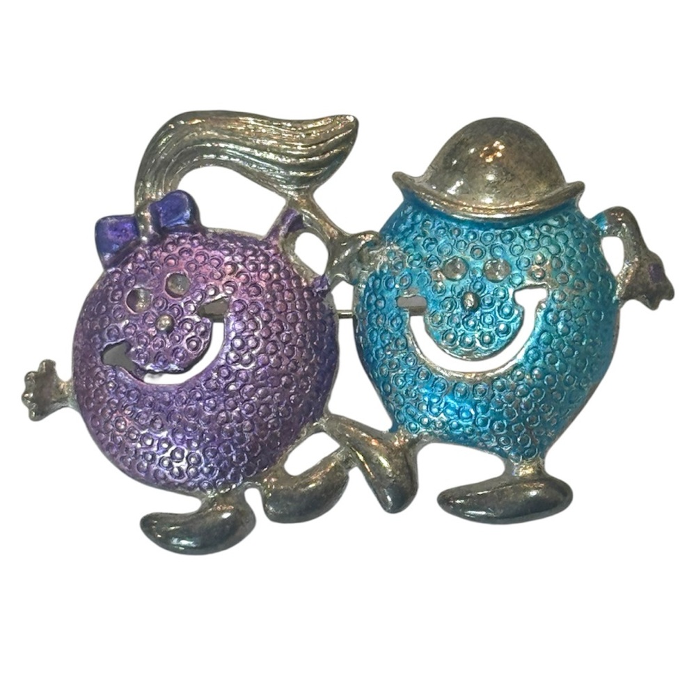 Happy Couple Dancing Purple Blue Brooch Pin Pink Blue